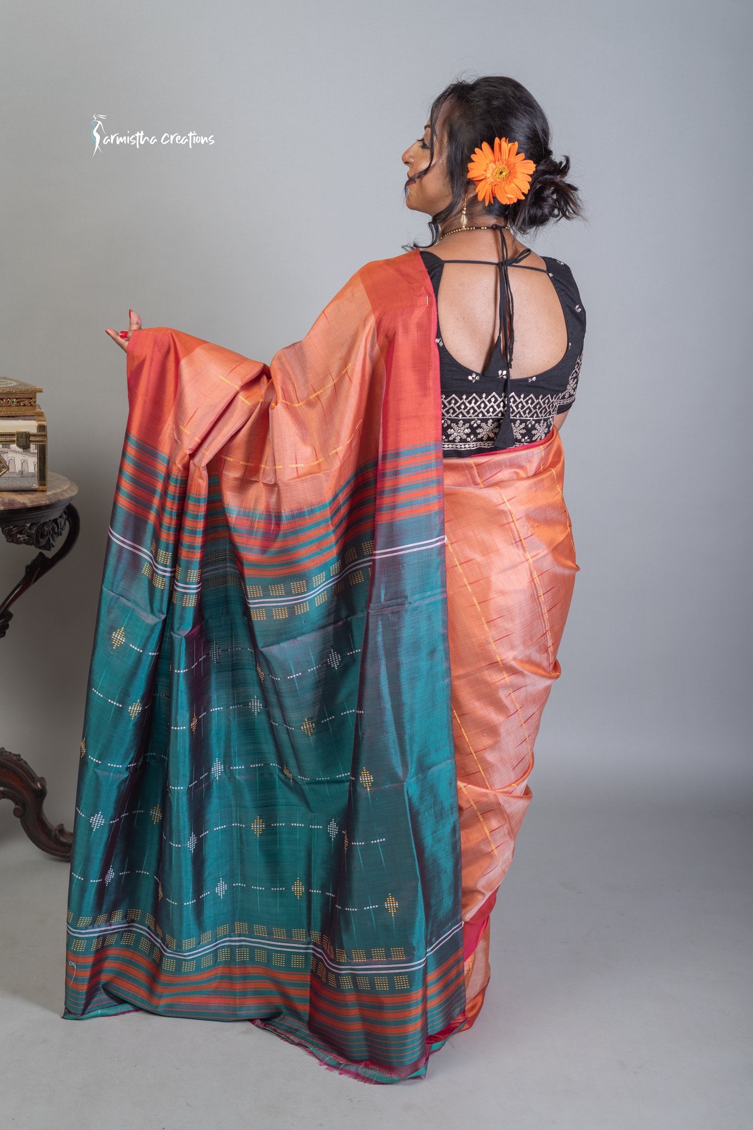 Bishnupuri Katan (Peach and midnight green) image 2
