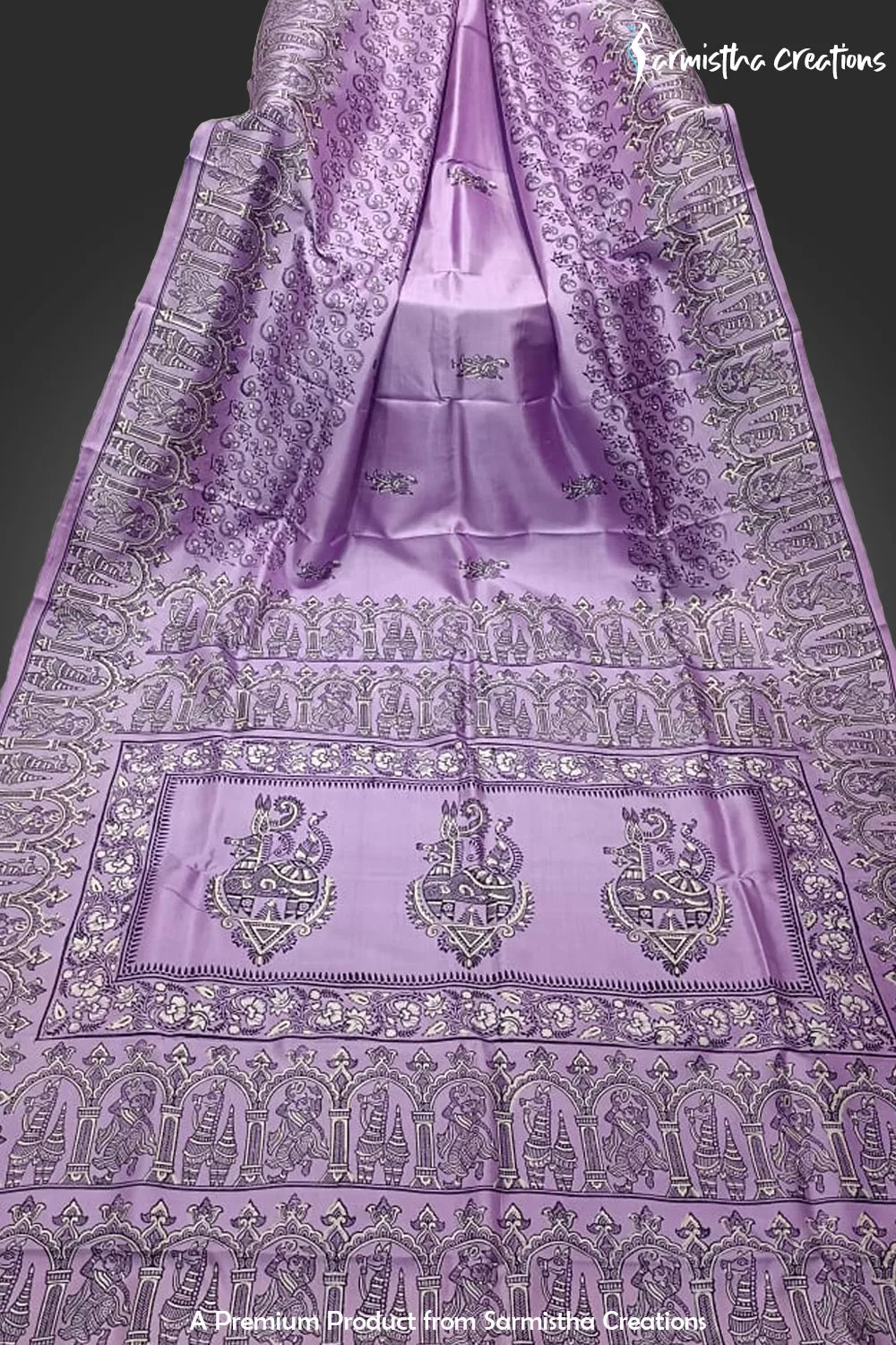 Hand-Block Printed Pure Bishnupuri Katan Silk Saree image 0