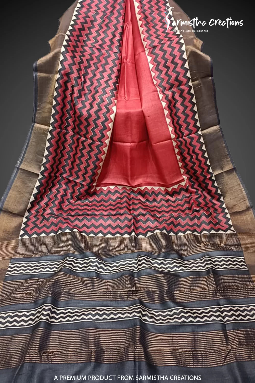 Zari Border Pure Desi Tassar Silk Saree With Hand-Block Printing dtzbhbp-047 image 0