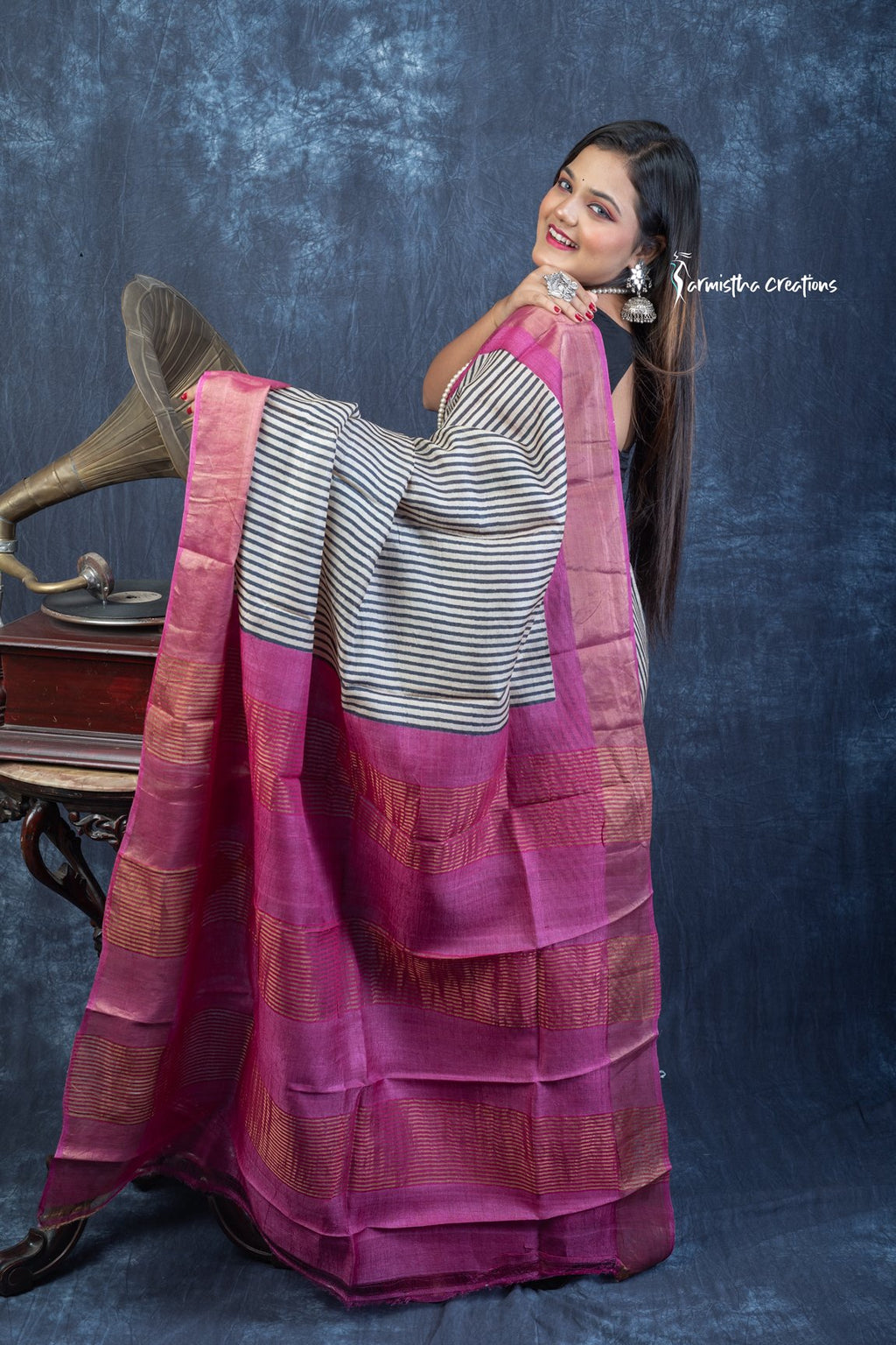 Royal Raga – Block Printed Zari Tussar Silk Saree | dtzbhbp-116 image 3