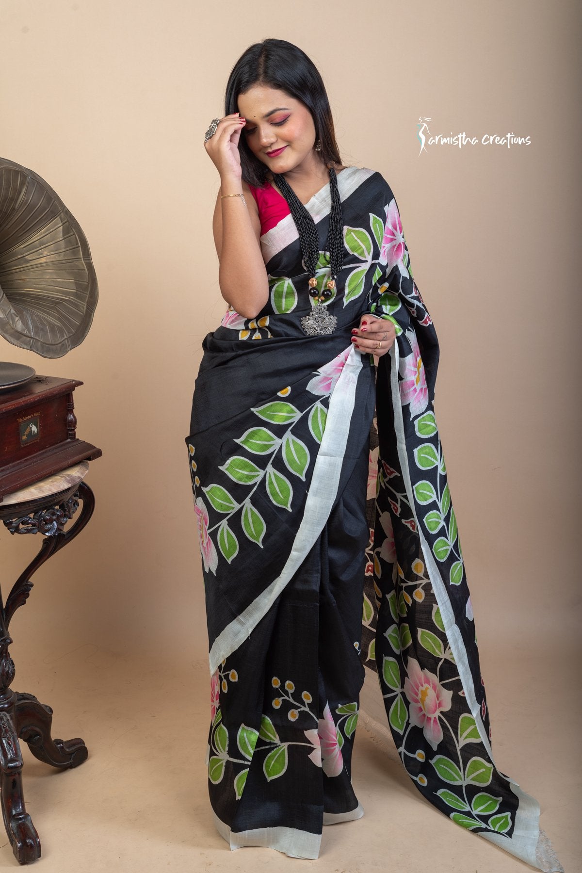 Floral Symphony – Hand-Painted Bishnupuri Silk Saree | bshp-007 image 2