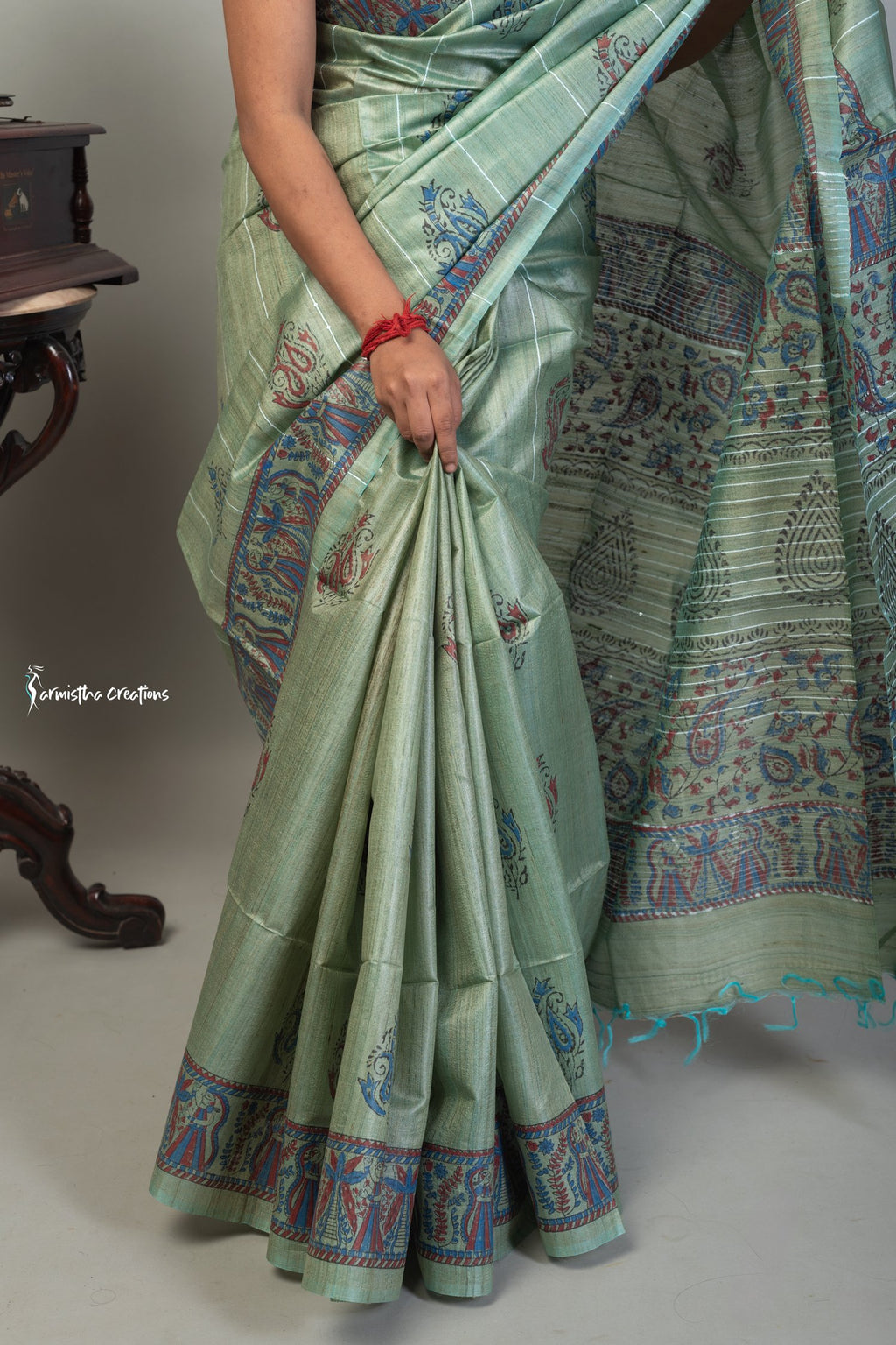 Hand Block Printed Pure Desi Tussar Silk Saree dt-004 image 2