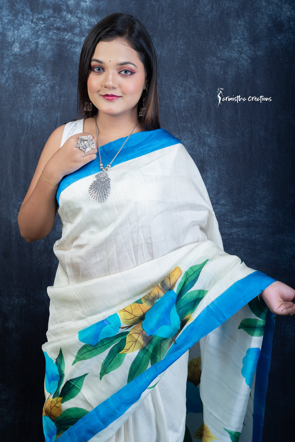 Morning Bloom – Hand Painted Pure Bishnupuri Silk Saree | bshp-006 image 3