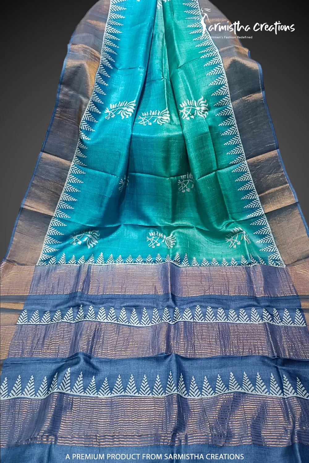 Zari Border Pure Desi Tassar Silk Saree With Hand-Block Printing dtzbhbp-050 image 0