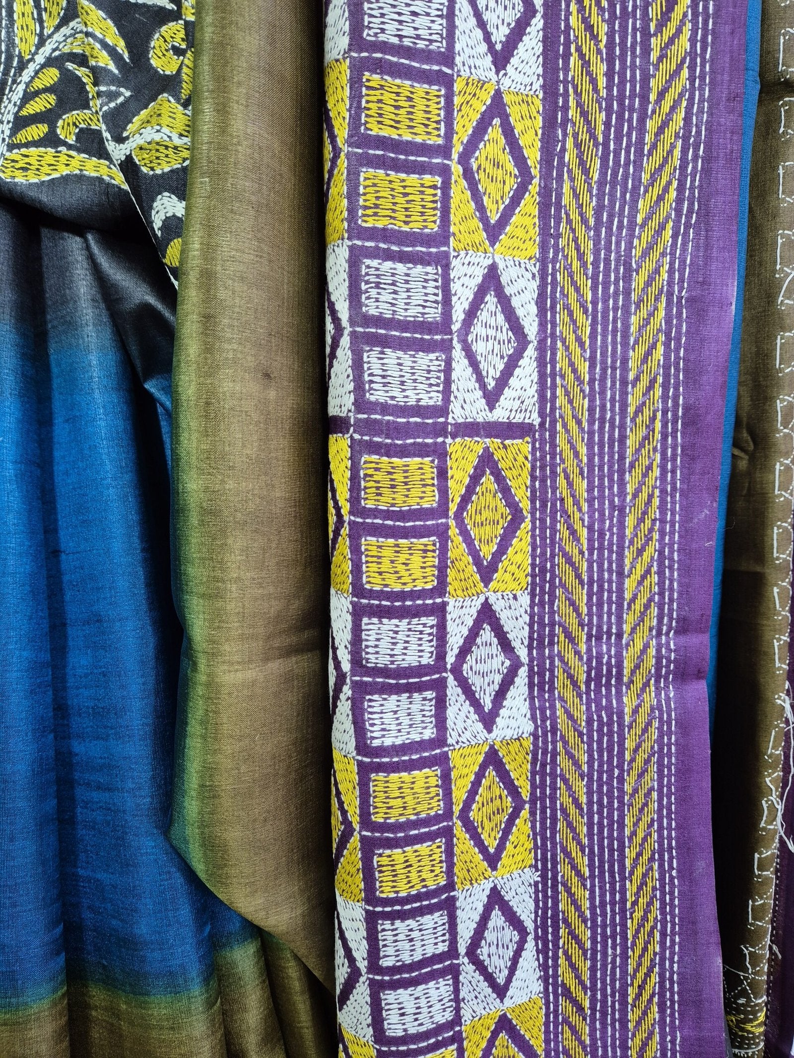 Kantha Work on Gachi Tussar Saree with Fusion Dye image 1