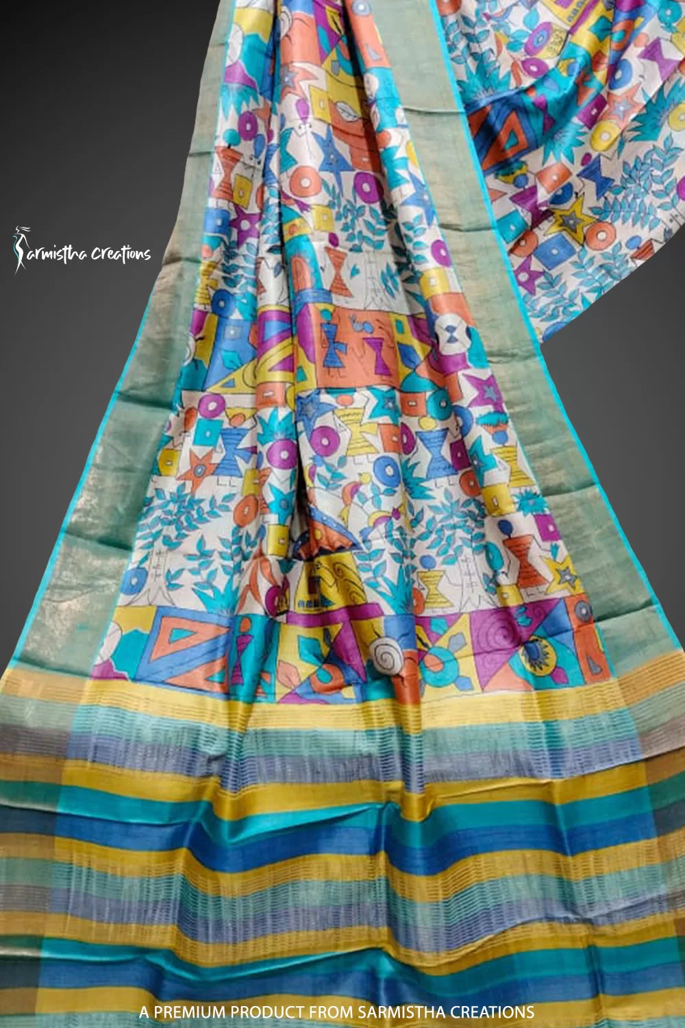 Zari Border Pure Desi Tussar Silk Saree With Hand-Block Printing dtzbhbp-078 image 0