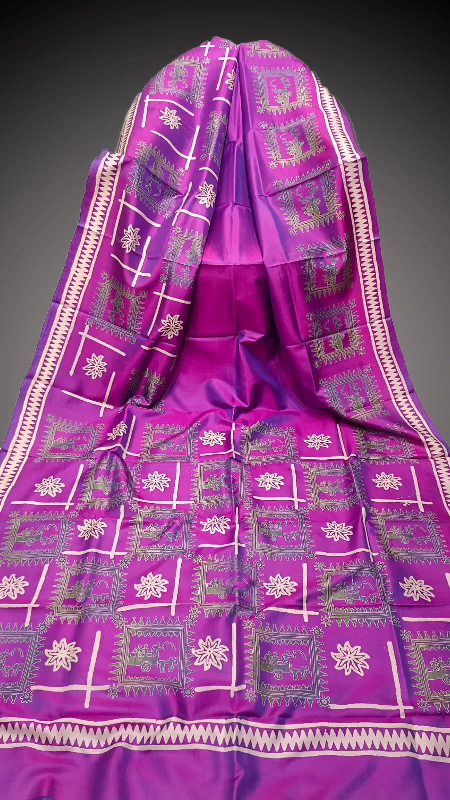 Hand-Block Printed Pure Bishnupuri Katan Silk Saree image 0