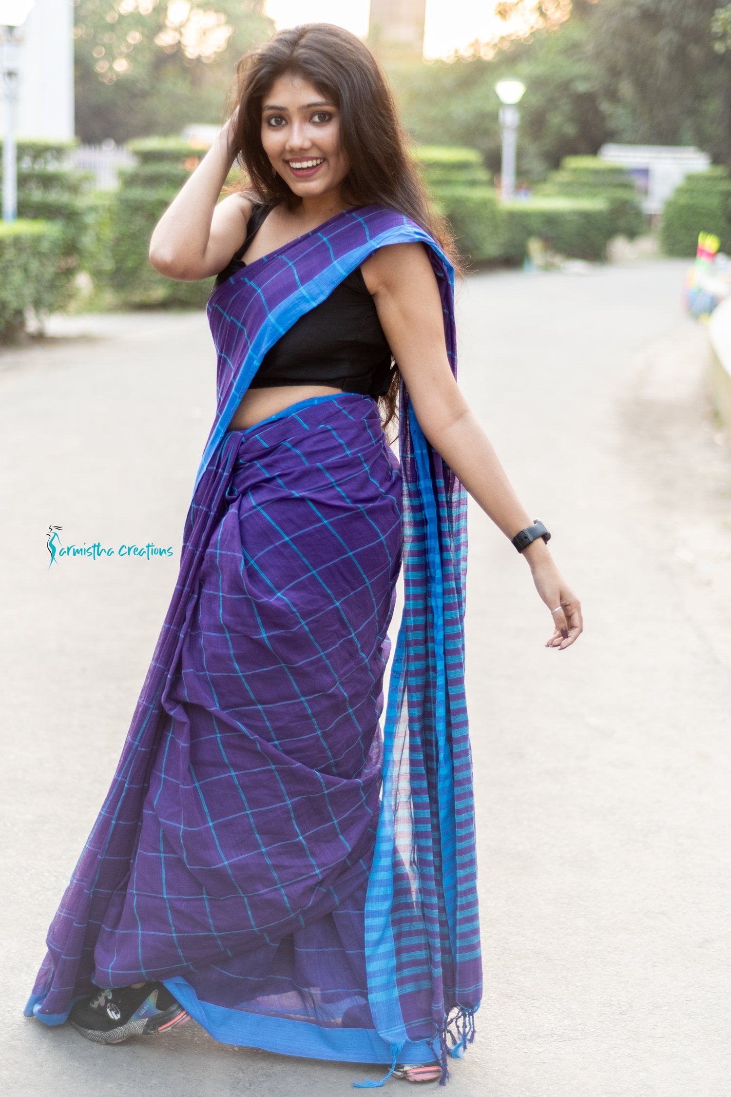 Handloom Cotton Purple with Checks image 1