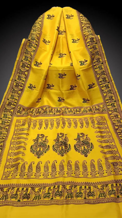 Hand-Block Printed Pure Bishnupuri Katan Silk Saree image 0