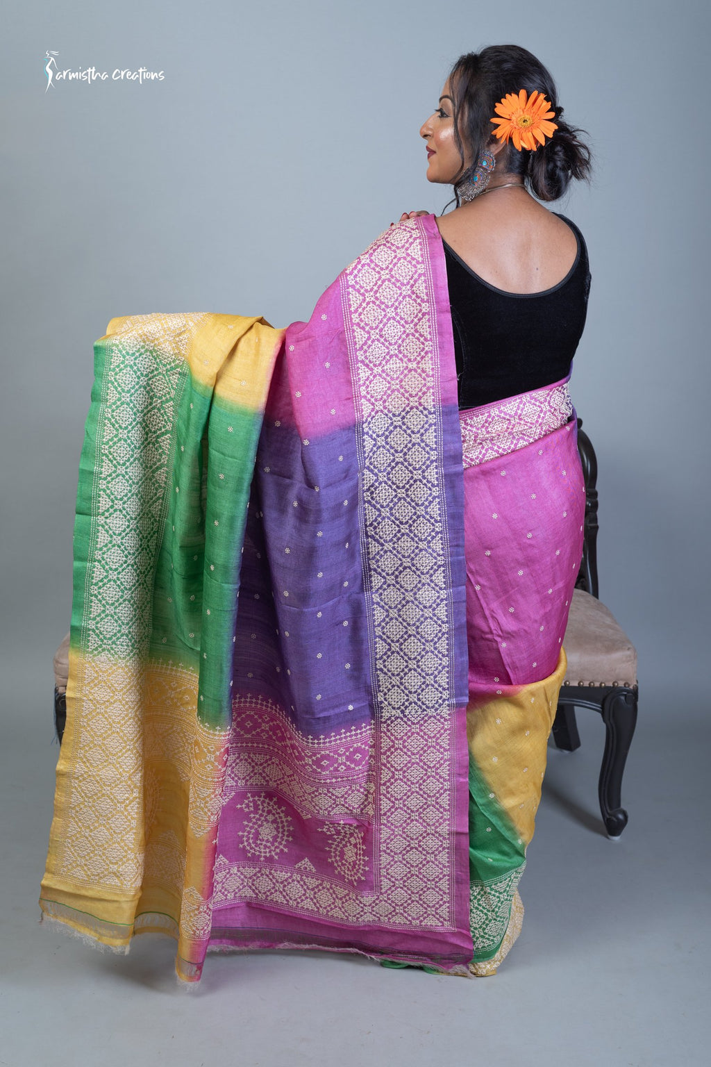 Multicolor Tussar Kutchwork Saree ptkw-003 image 3