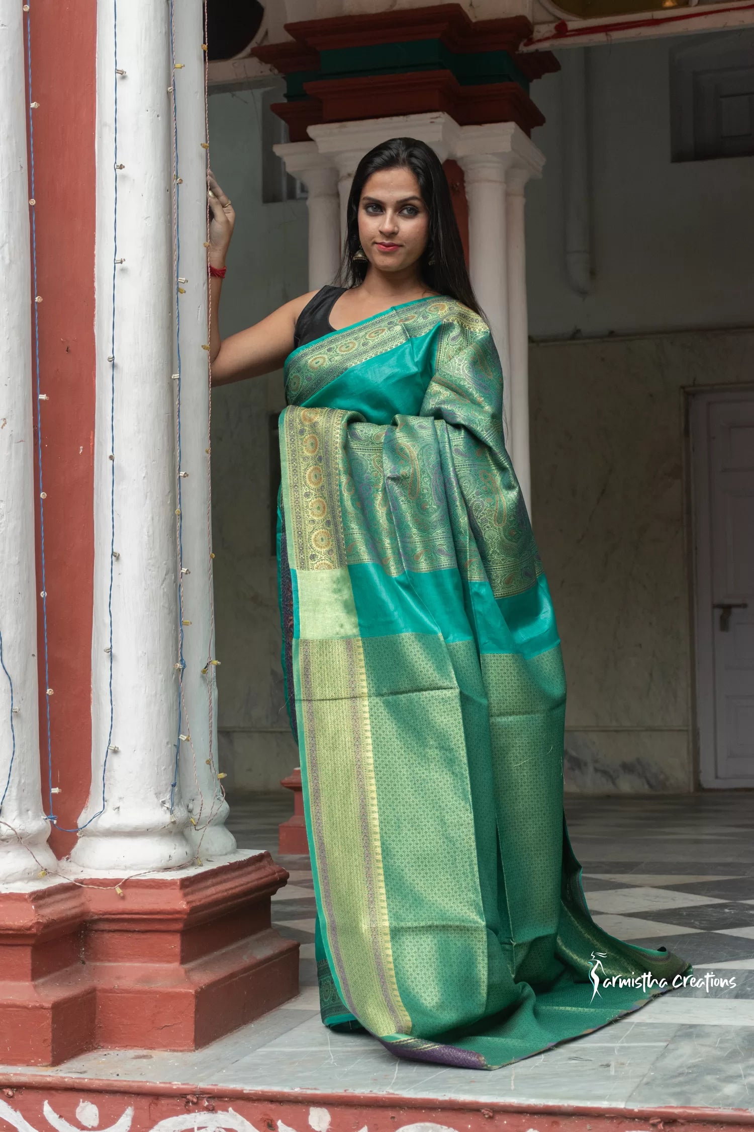Tussar Saree with Mina Work (Green) image 1