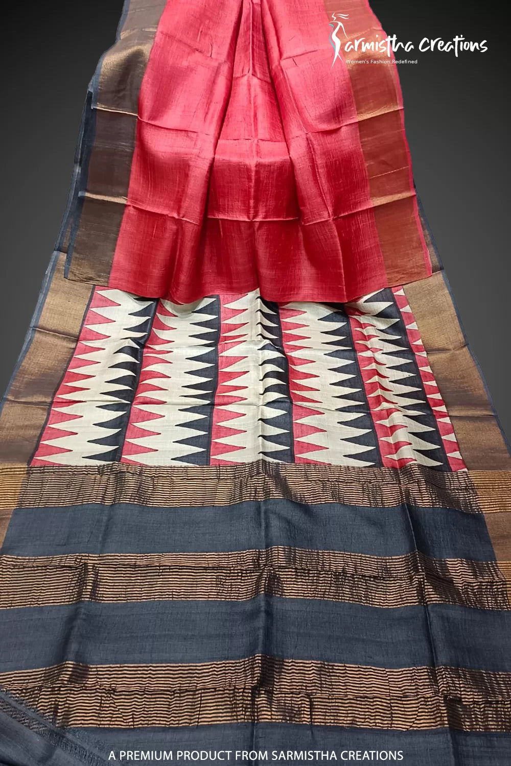 Zari Border Pure Desi Tassar Silk Saree With Hand-Block Printing dtzbhbp-040 image 0