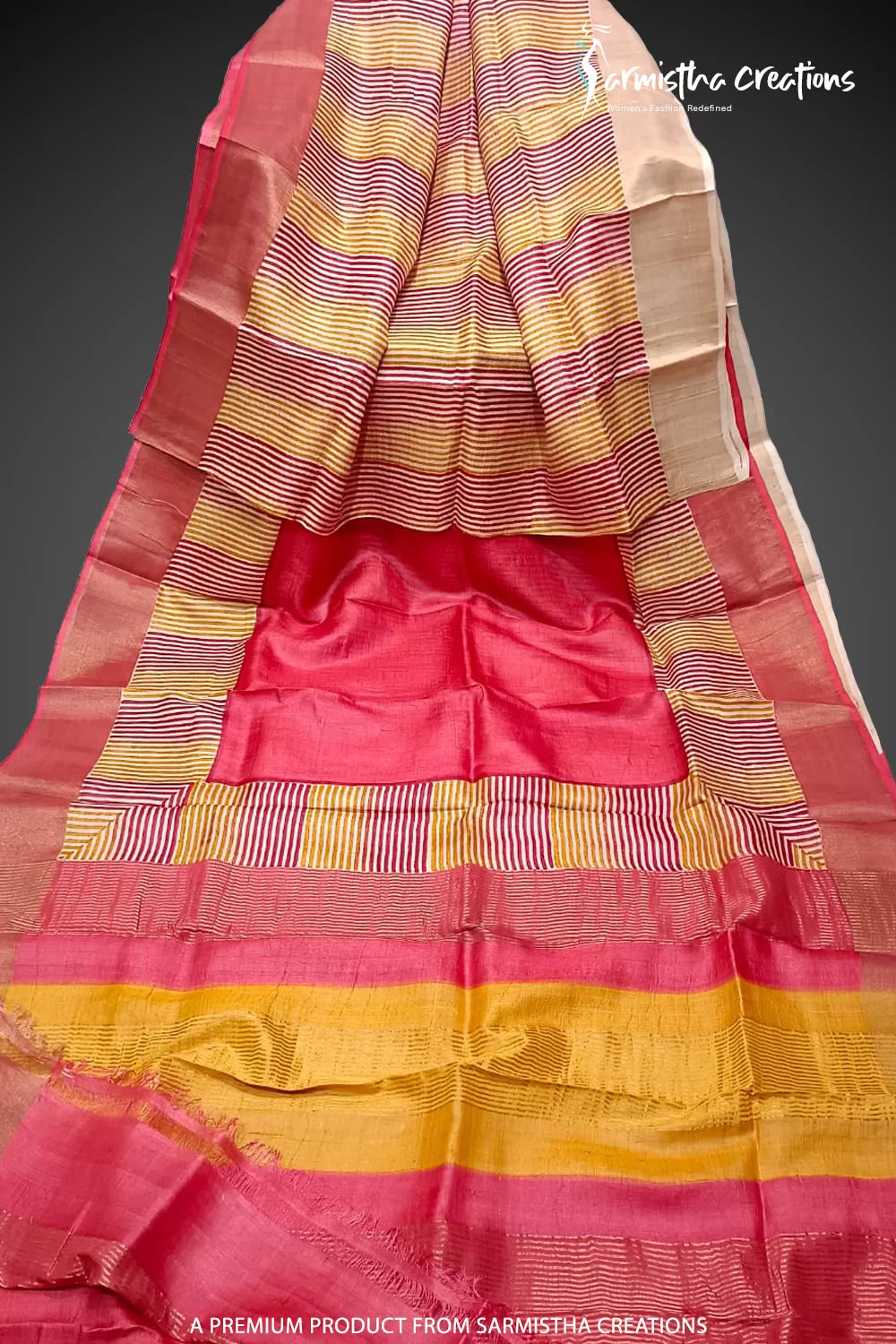 Zari Border Pure Desi Tassar Silk Saree With Hand-Block Printing dtzbhbp-051 image 0