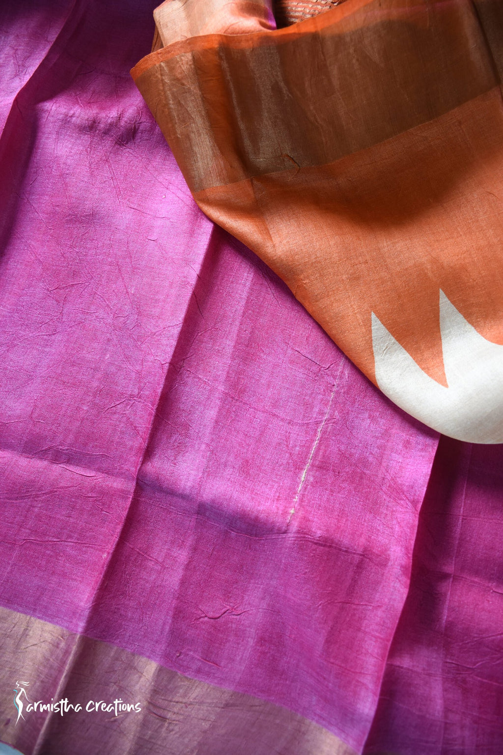 Zari Border Pure Desi Tassar Silk Saree With Hand-Block Printing dtzbhbp-017 image 1