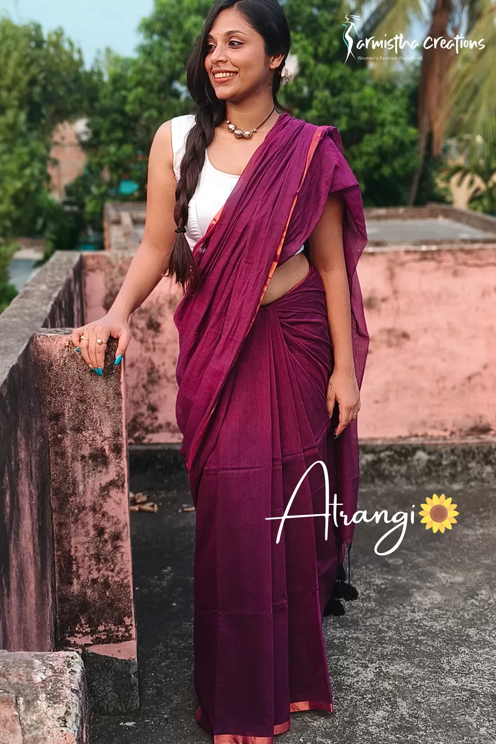 Atrangi Pure Mul Cotton Saree Maroon image 0