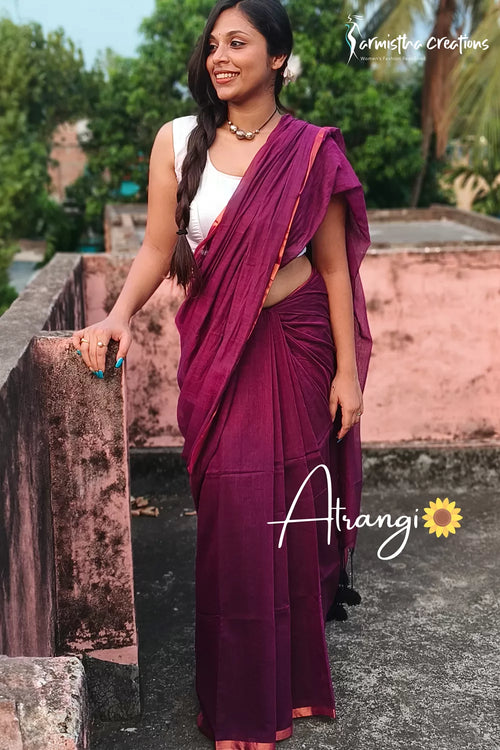 Atrangi Pure Mul Cotton Saree Maroon image 0