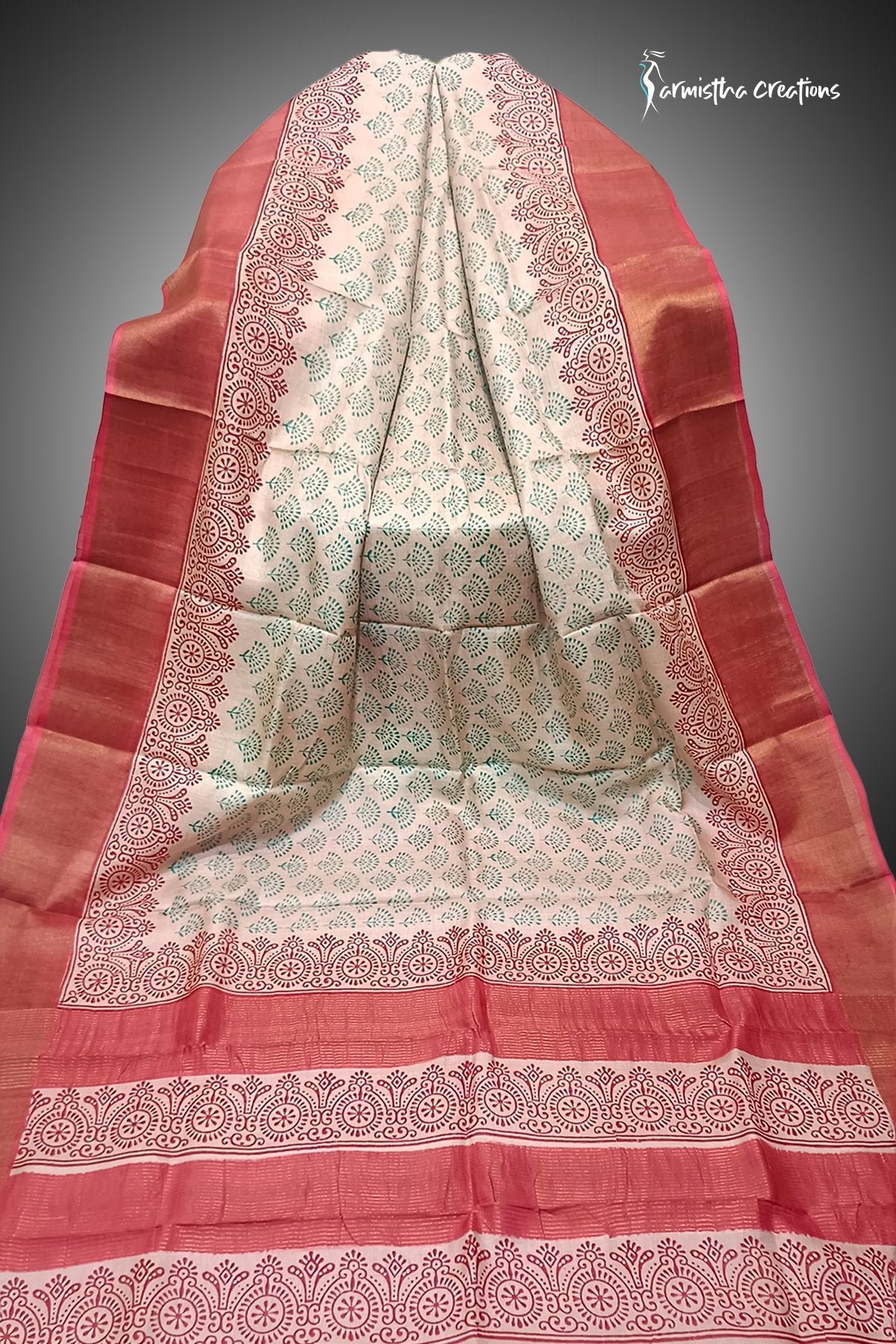 Zari Border Pure Desi Tussar Silk Saree With Hand-Block Printing dtzbhbp-105 image 0