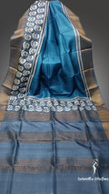 Zari Border Pure Desi Tussar Silk Saree With Hand-Block Printing dtzbhbp-008 image 0