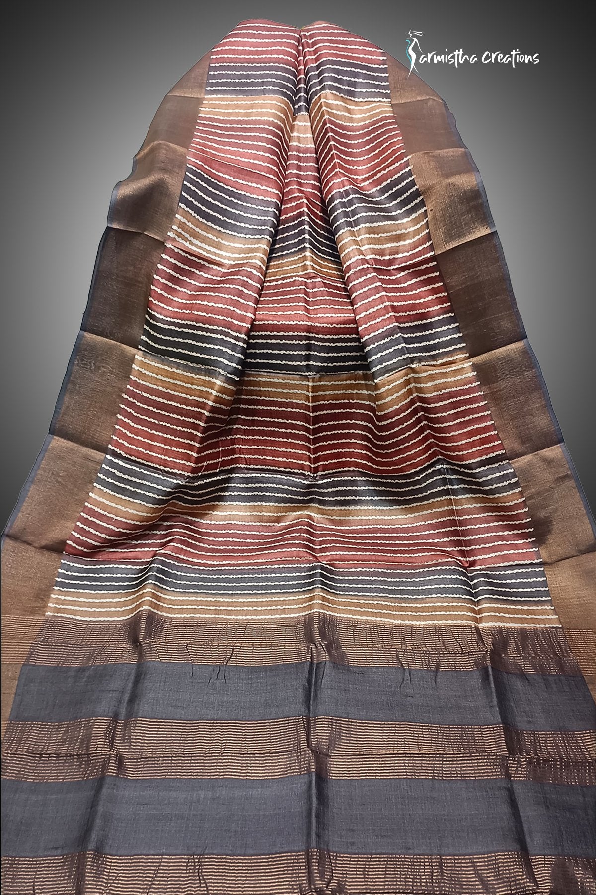 Zari Border Pure Desi Tussar Silk Saree With Hand-Block Printing dtzbhbp-121 image 0