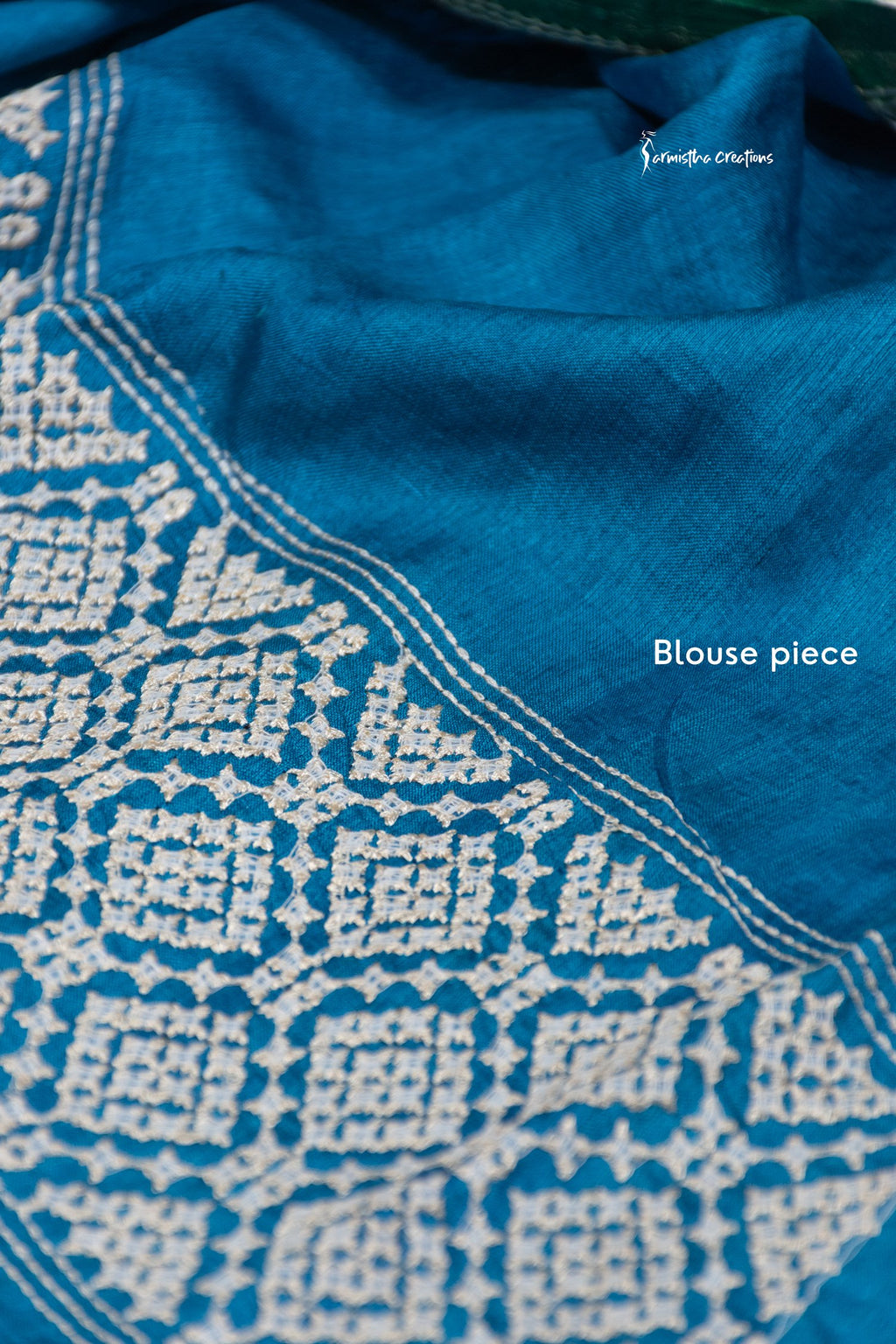 Teal and Green Tussar Kutchwork Saree ptkw-005 image 2