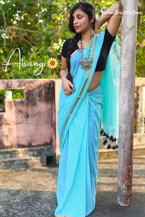 Atrangi Pure Mul Cotton Saree Teal image 0