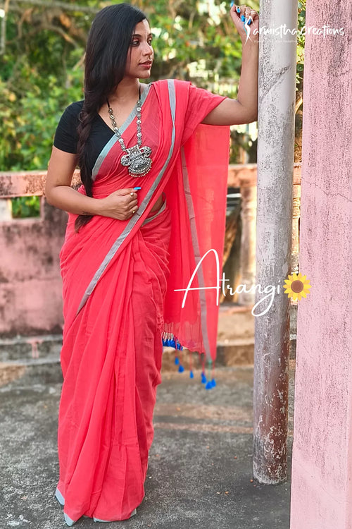 Atrangi Pure Mul Cotton Saree Red image 0