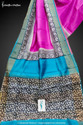 Zari Border Pure Desi Tussar Silk Saree With Hand-Block Printing | dtzbhbp-084