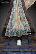 Zari Border Pure Desi Tussar Silk Saree With Hand-Block Printing | dtzbhbp-085