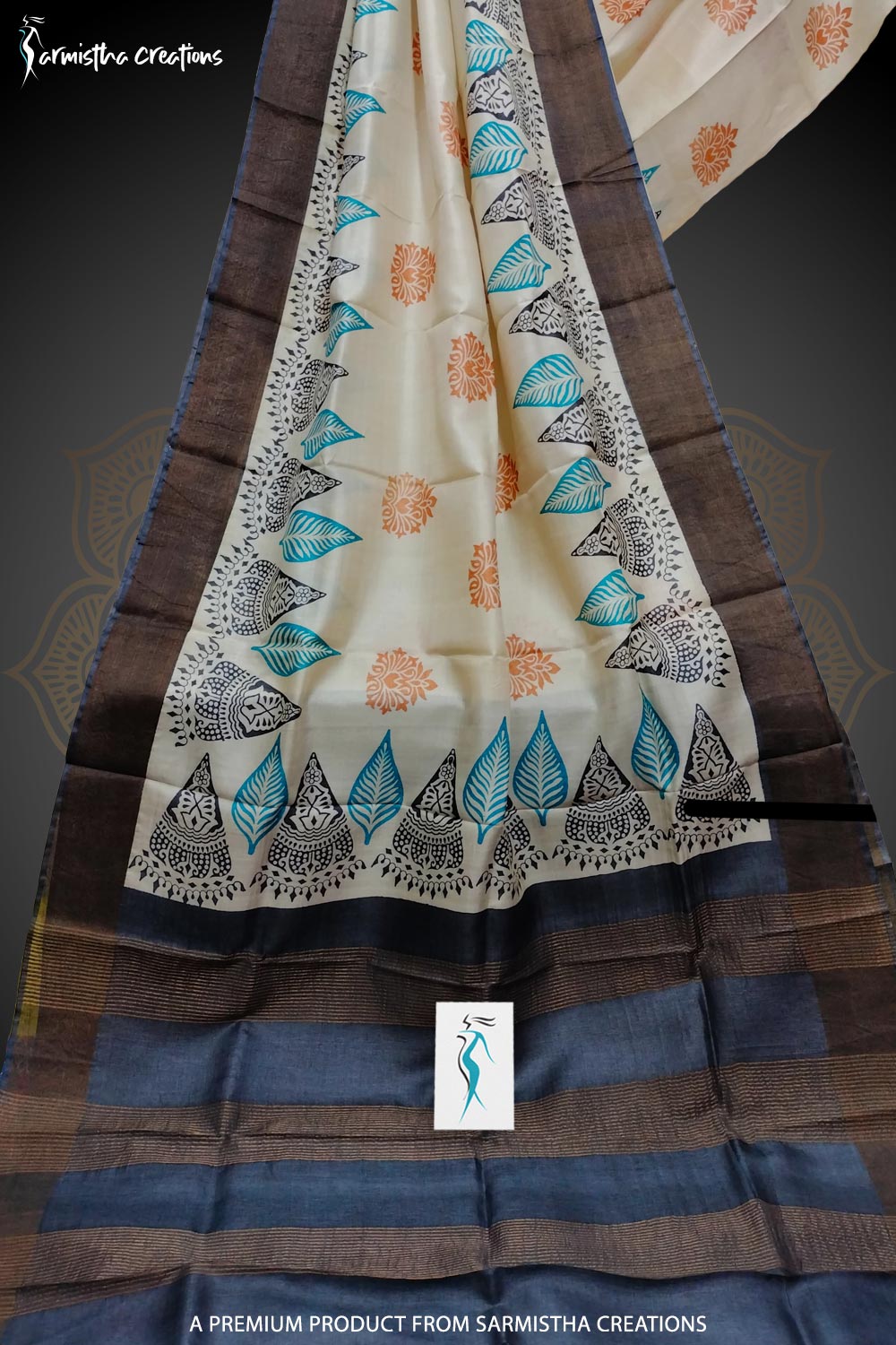 Zari Border Pure Desi Tussar Silk Saree With Hand-Block Printing | dtzbhbp-085