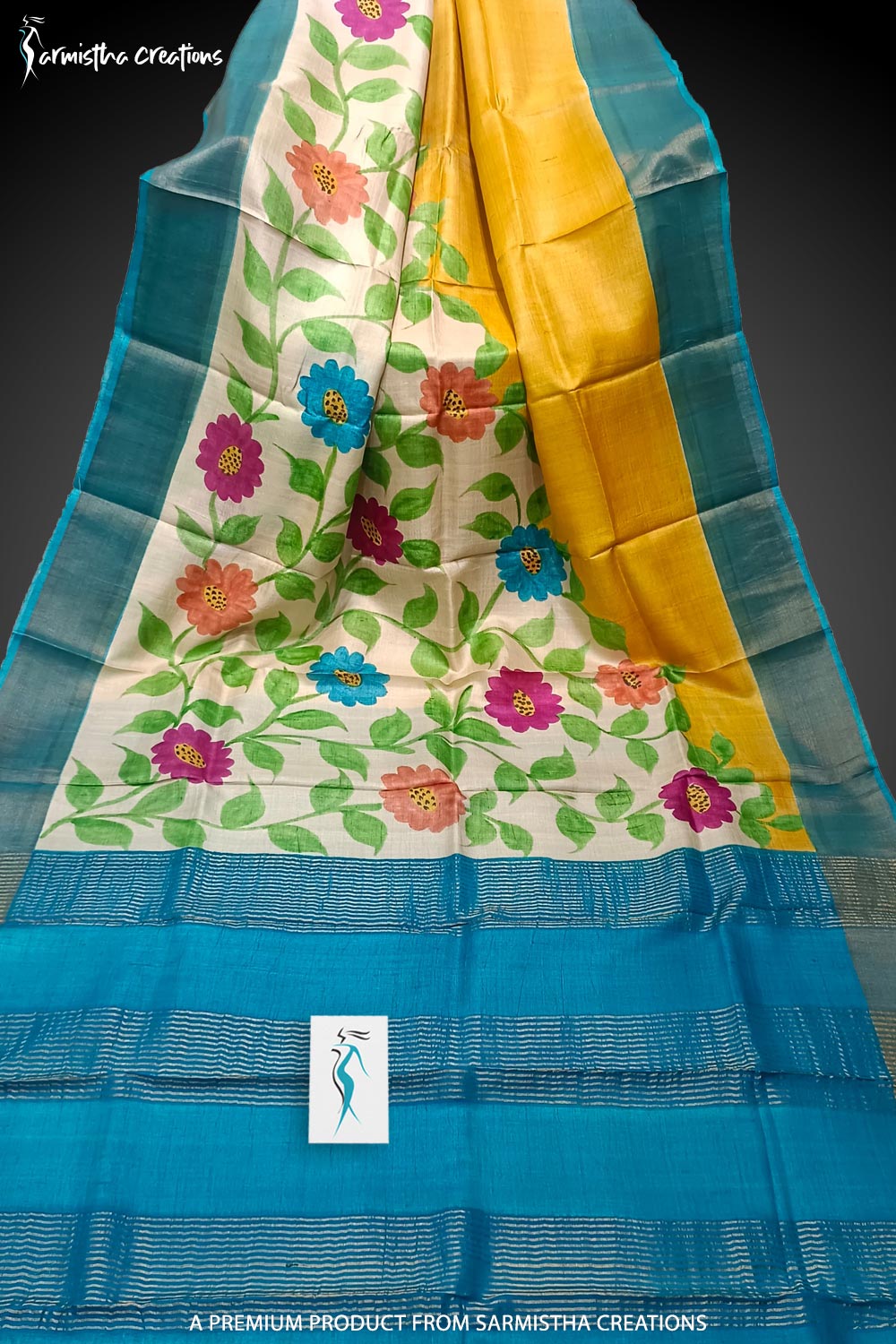 Zari Border Pure Desi Tussar Silk Saree With Hand-Block Printing | dtzbhbp-089