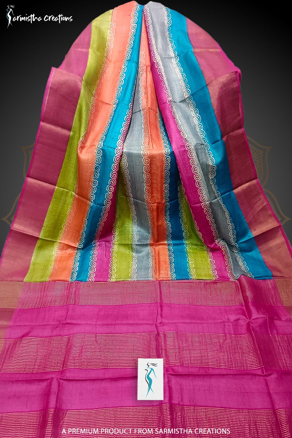 Zari Border Pure Desi Tussar Silk Saree With Hand-Block Printing | dtzbhbp-092