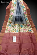Zari Border Pure Desi Tussar Silk Saree With Hand-Block Printing | dtzbhbp-093