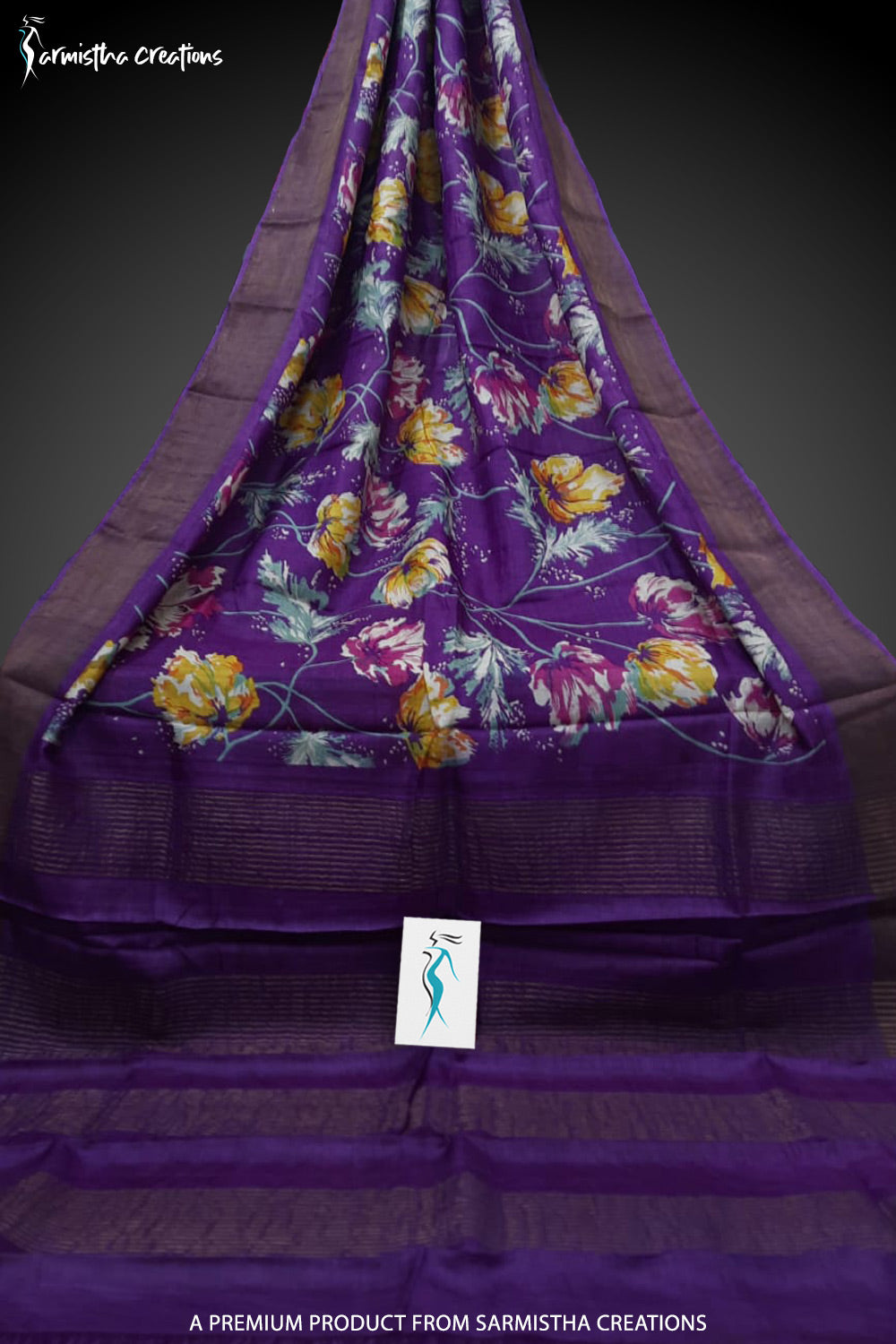 Zari Border Pure Desi Tussar Silk Saree With Hand-Block Printing | dtzbhbp-094