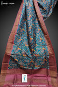 Zari Border Pure Desi Tussar Silk Saree With Hand-Block Printing | dtzbhbp-095