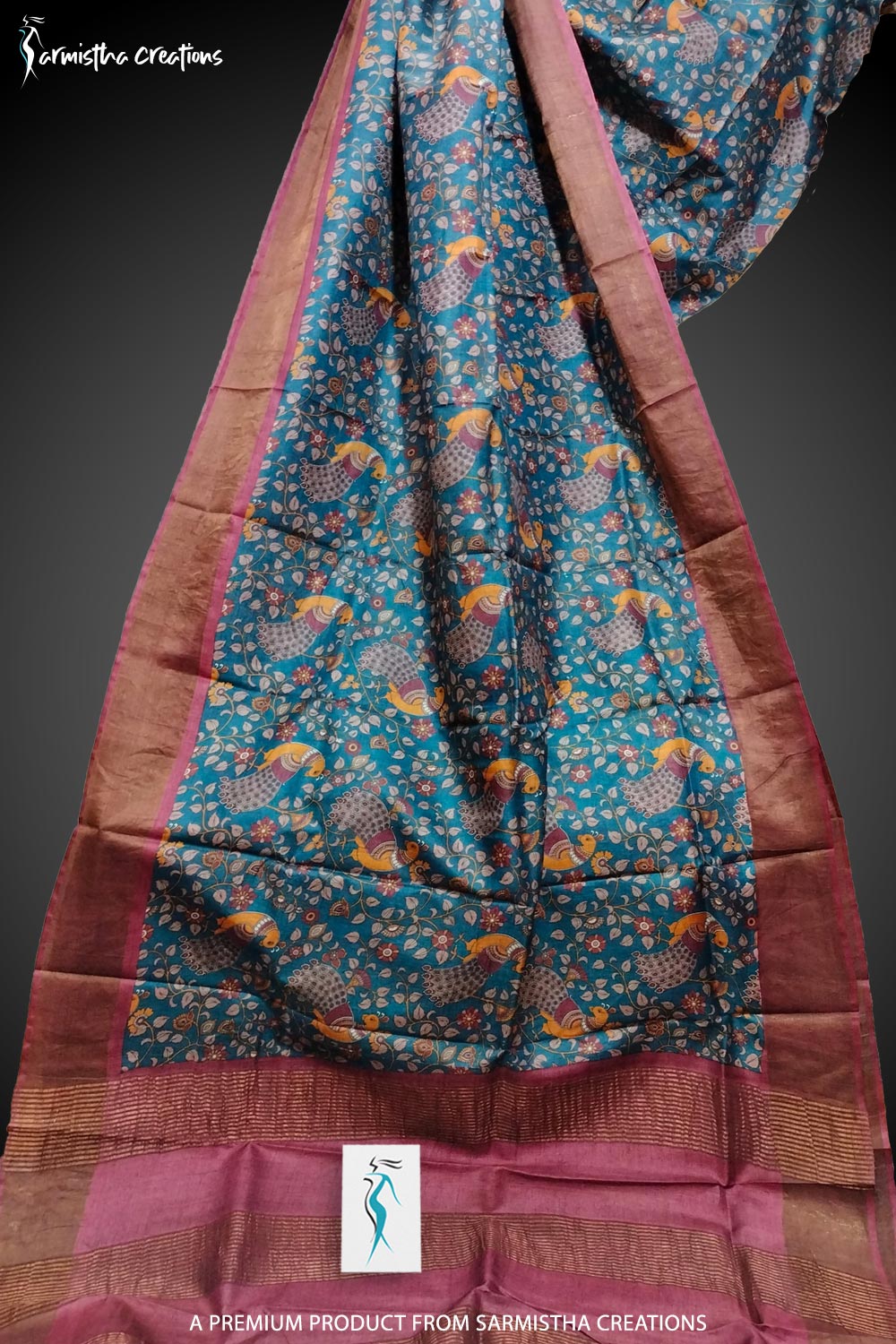 Zari Border Pure Desi Tussar Silk Saree With Hand-Block Printing | dtzbhbp-095