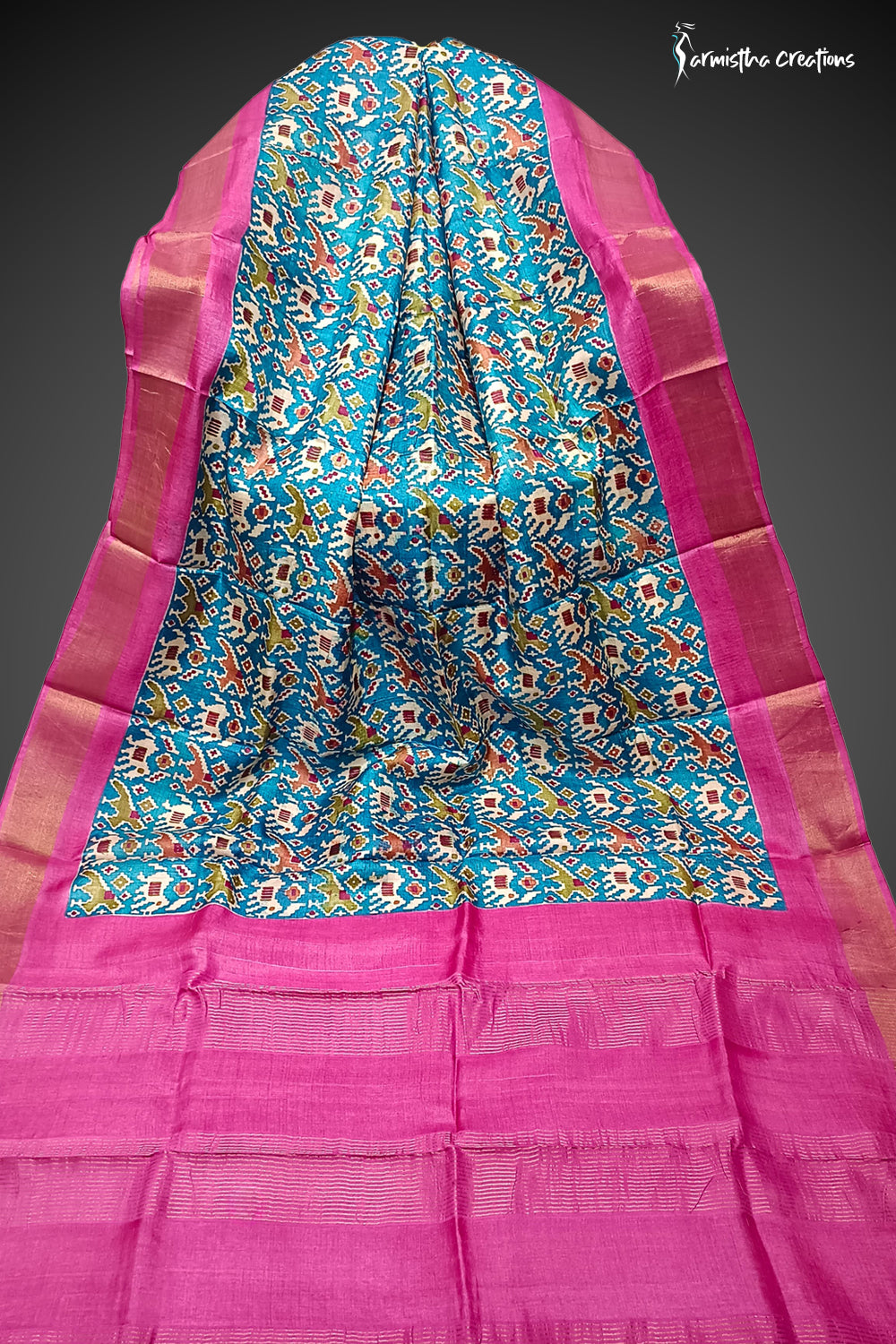 Rangrez – Multicoloured Block Printed Zari Border Pure Tussar Silk Saree | dtzbhbp-130