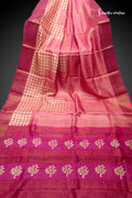 Gulbahar – Pink Block Printed Zari Border Pure Tussar Silk Saree | dtzbhbp-131