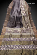 Mrinalini – Block Printed Zari Border Pure Tussar Silk Saree | dtzbhbp-135