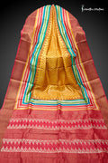 Rangmanjari – Block Printed Zari Border Pure Tussar Silk Saree | dtzbhbp-136