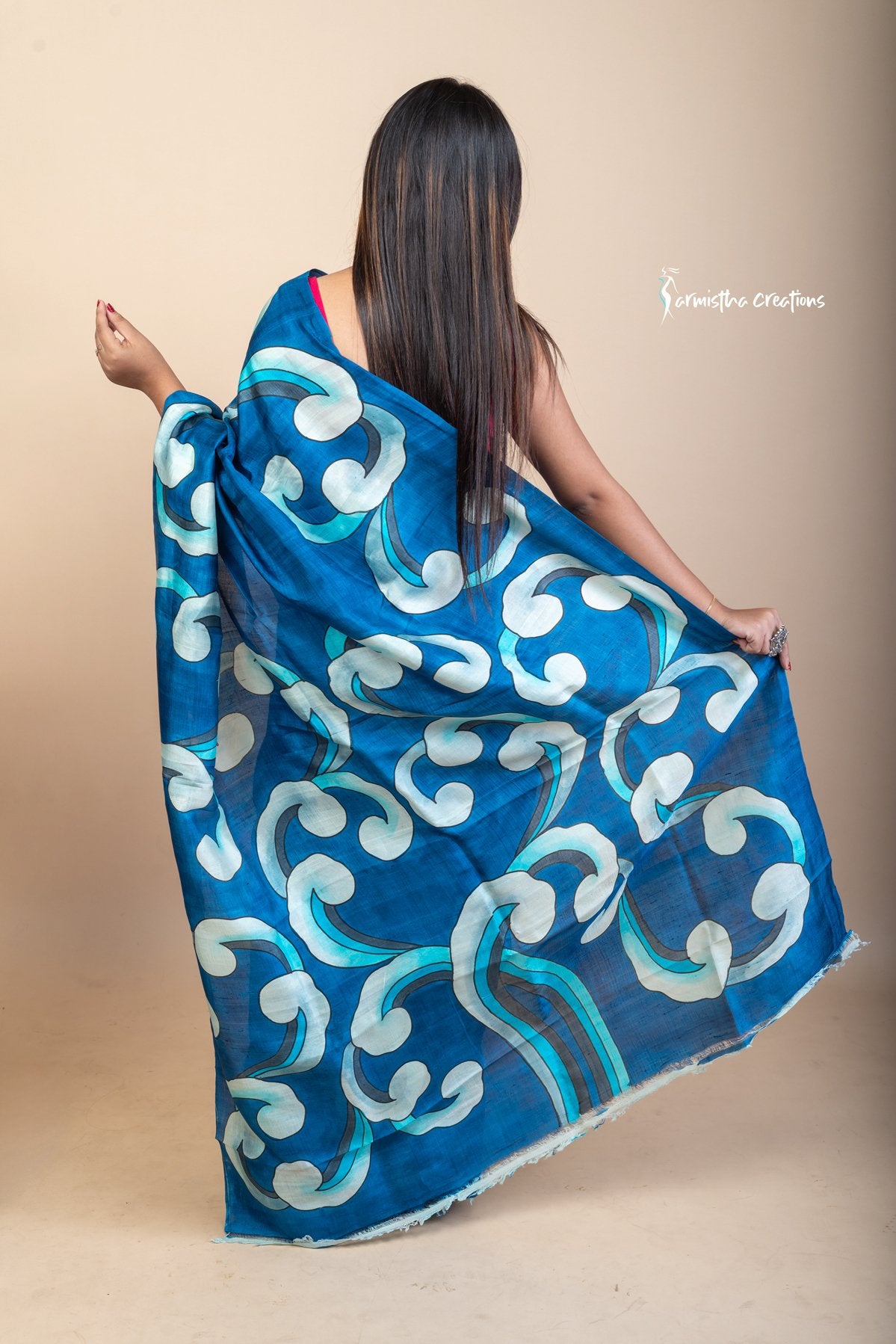 Rippling Waters – Hand Painted Pure Bishnupuri Silk Saree | bshp-005 image 5