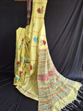 Yellow Khesh Cotton Kantha Stitch Saree image 0