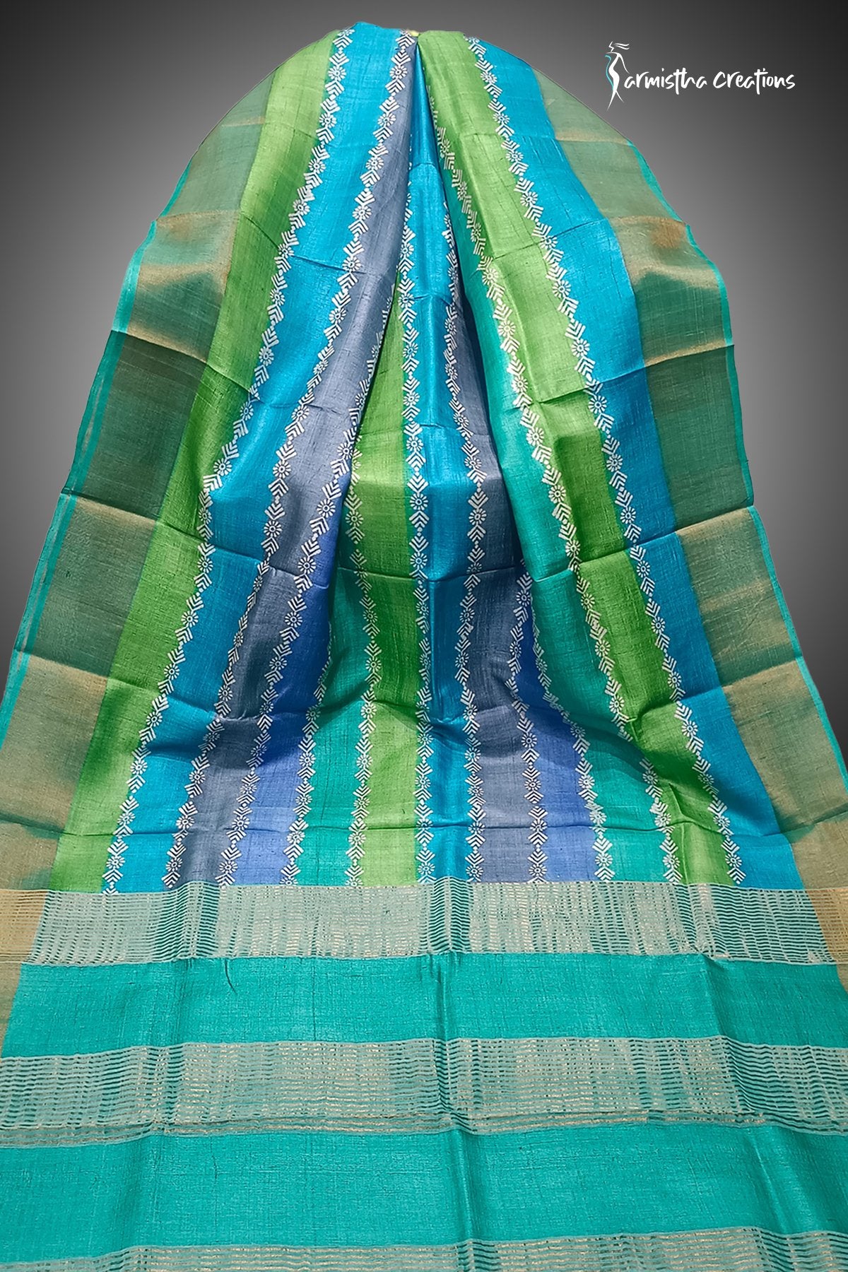 Zari Border Pure Desi Tussar Silk Saree With Hand-Block Printing dtzbhbp-113 image 0