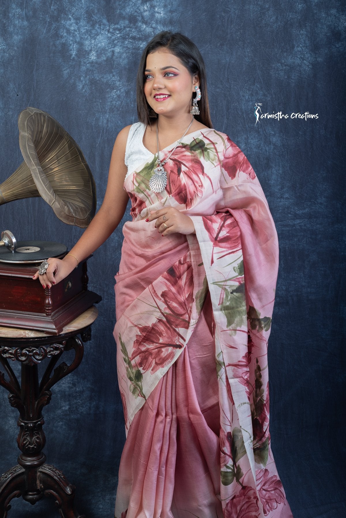 Dusky Rose - Hand-Painted Bishnupuri Silk Saree | Bshp-004 image 0