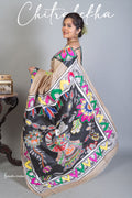 Modhulekha- Hand-painted patachitra fusing madhubani style on Raghunathpur Tussar image 0