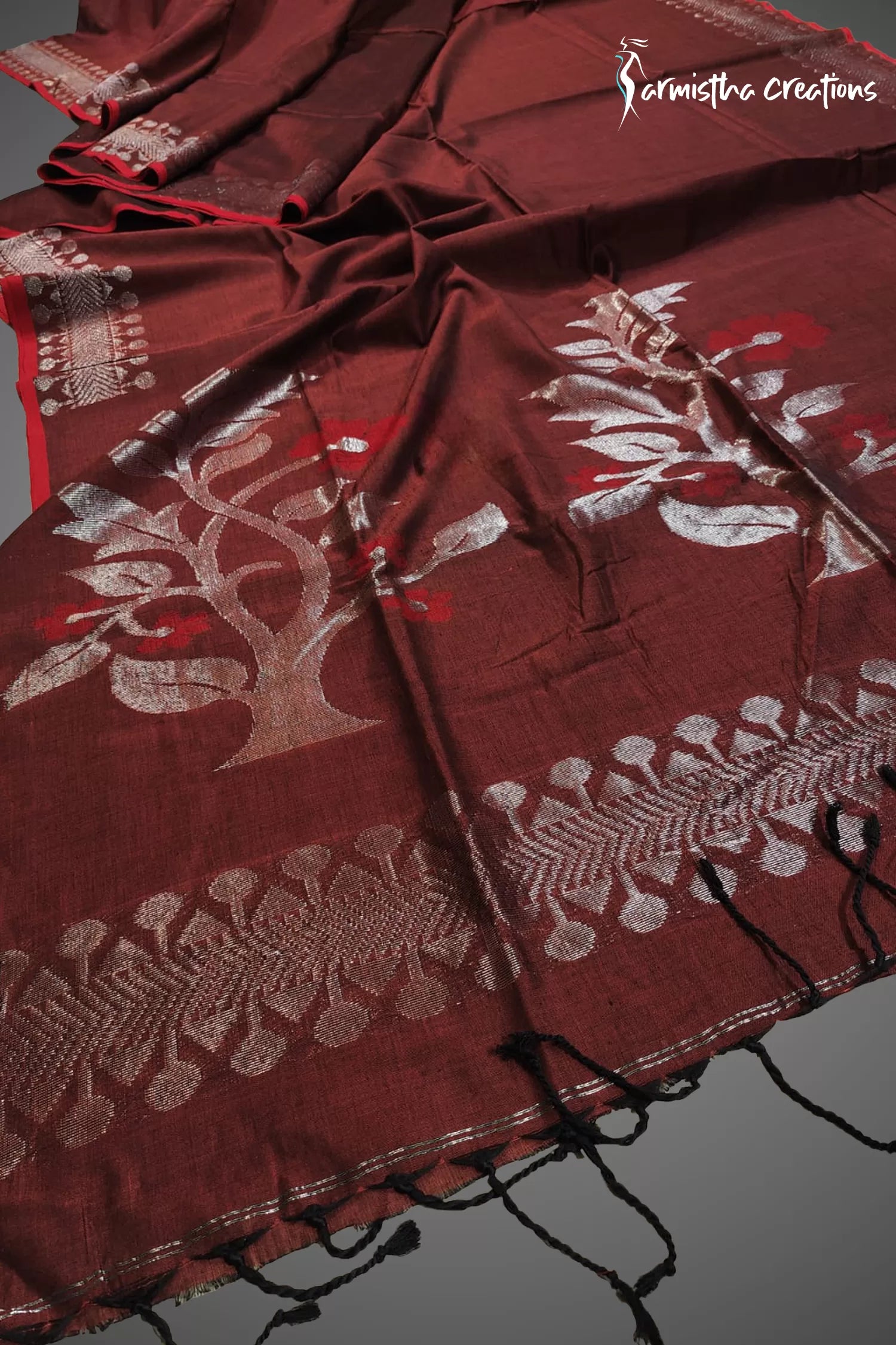 Handloom Cotton Jamdani Maroon image 0