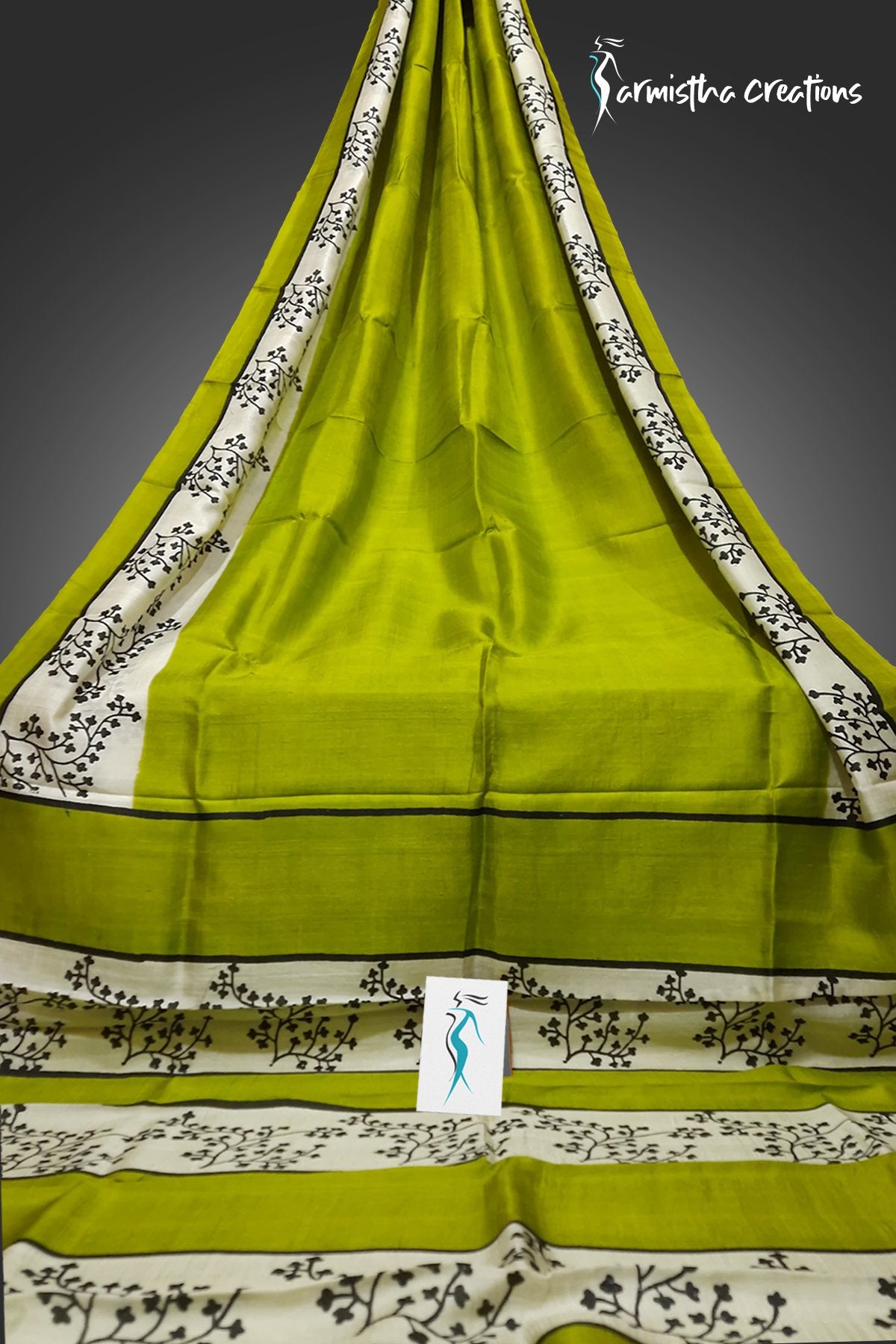 Meadow Whispers – Hand-block Printed Murshidabad Silk Saree | hbpms-027 image 0
