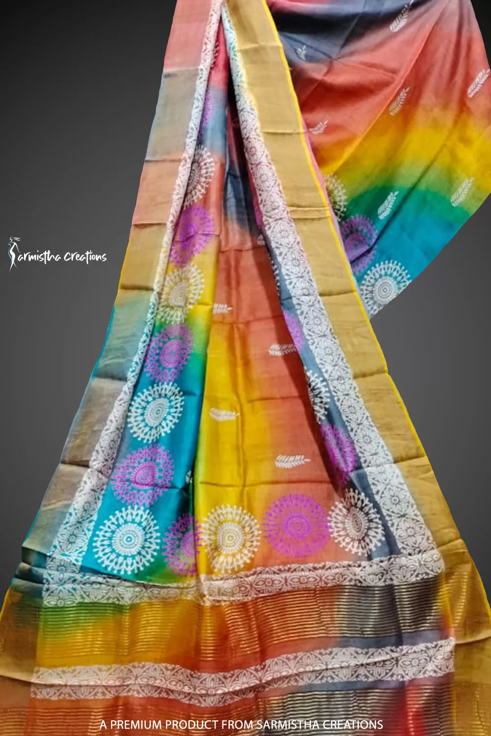 Zari Border Pure Desi Tussar Silk Saree With Hand-Block Printing dtzbhbp-066 image 0