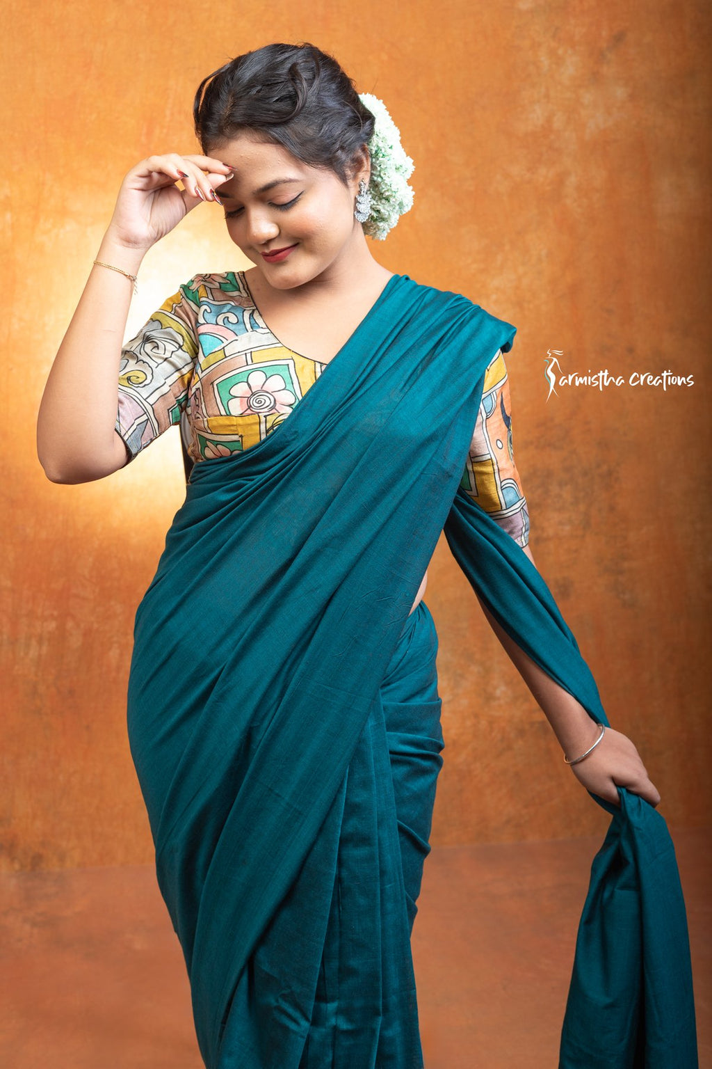 Pure Cotton Saree Peacock Green image 2