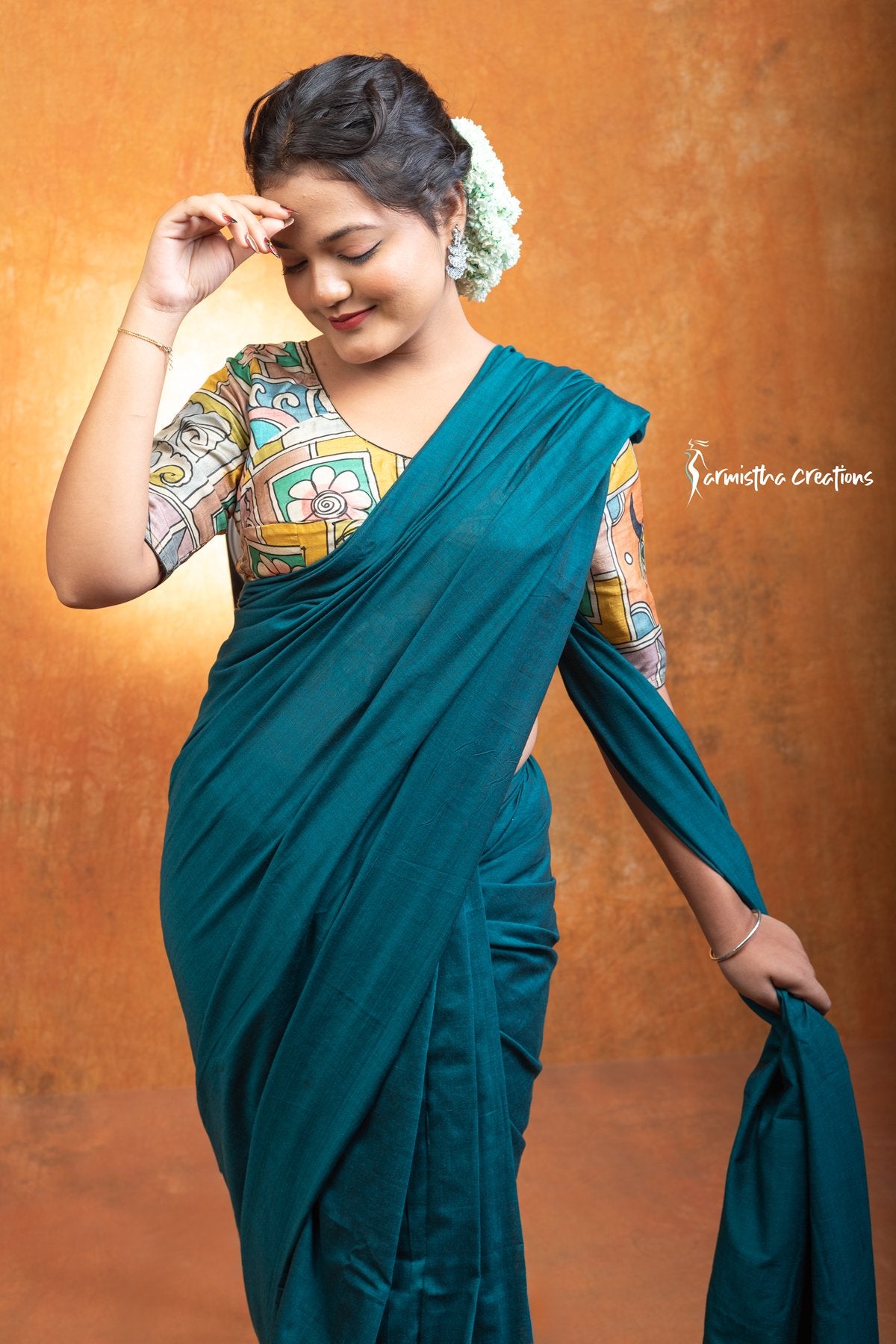 Pure Cotton Saree Peacock Green image 2