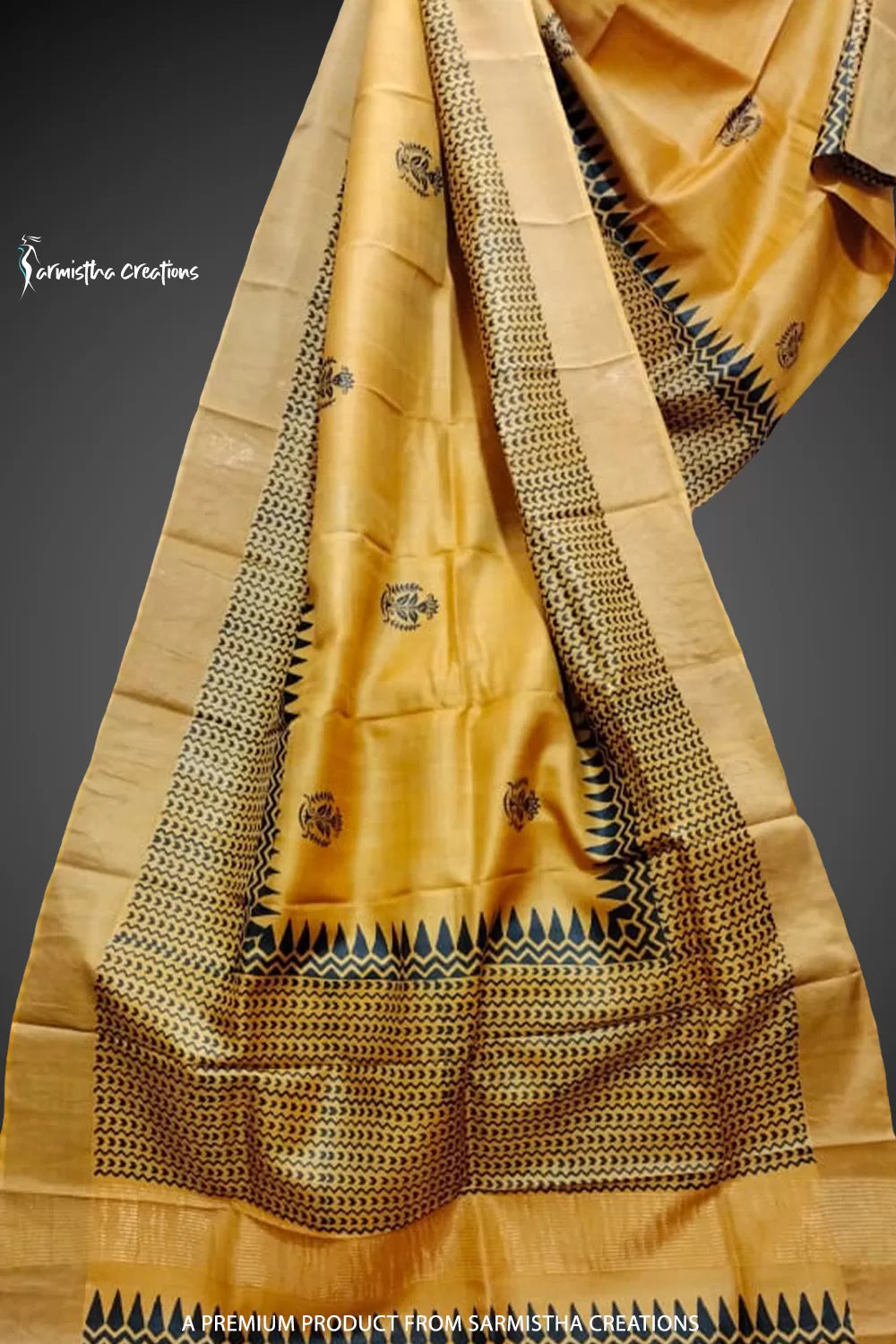 Zari Border Pure Desi Tussar Silk Saree With Hand-Block Printing dtzbhbp-069 image 0